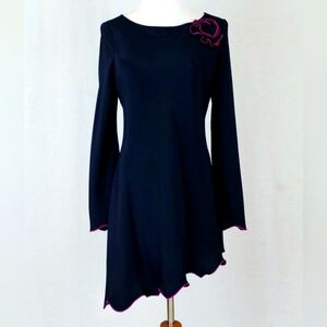 Vintage Holly Harp Blue Silk Asymmetrical Hem Dress with Camellia small 36